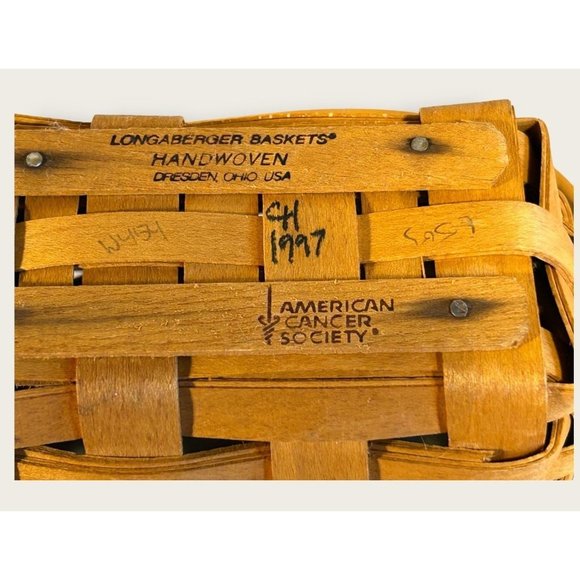Vintage Longaberger Dresden Basket Swing Handle Small American Cancer Society - Picture 7 of 9